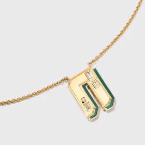 MALACHITE YELLOW GOLD LETTER NECKLACE>Boochier New