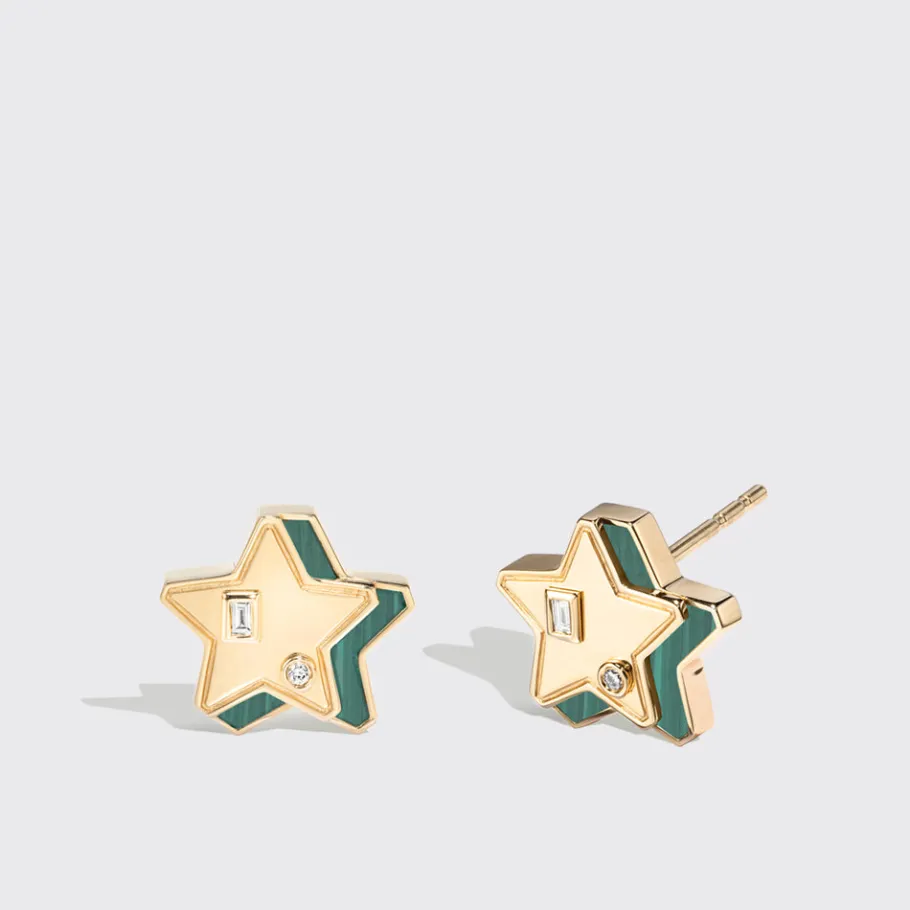 malachite_yellow_gold_min_0-1.webp MALACHITE YELLOW GOLD MINI STAR STUDS>Boochier Sale