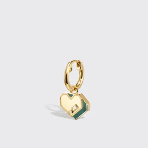 MALACHITE YELLOW GOLD MINI HEART HOOP MONO EARRING>Boochier Best