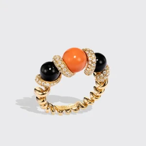 ONYX & CORAL DIAMOND GUMBALL SLINKEE RING>Boochier Outlet