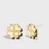 ONYX YELLOW GOLD CLOVER LEAF STUDS>Boochier Online