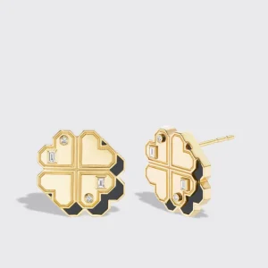 ONYX YELLOW GOLD CLOVER LEAF STUDS>Boochier Online