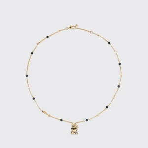 ONYX YELLOW GOLD LUCKY CAT DIAMOND NECKLACE>Boochier Hot