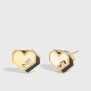 ONYX YELLOW GOLD MINI HEART STUDS>Boochier Outlet