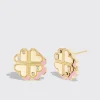 PINK OPAL YELLOW GOLD CLOVER LEAF STUDS>Boochier Online