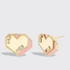 PINK OPAL YELLOW GOLD HEART STUDS>Boochier Discount