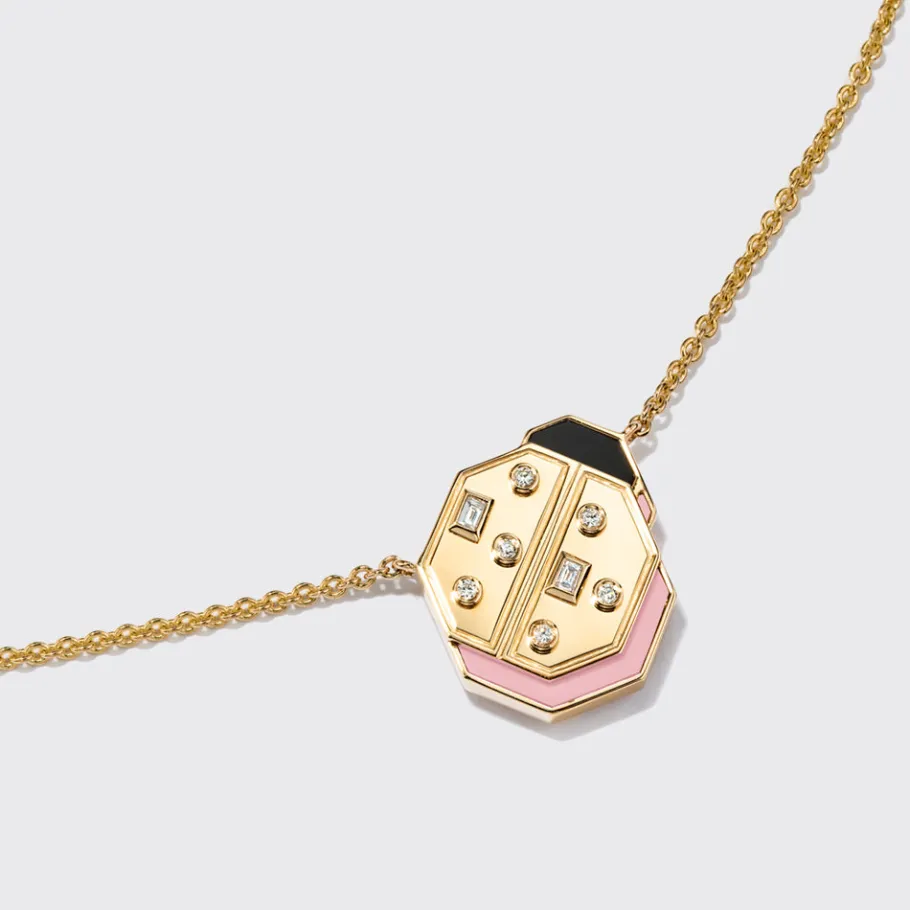 pink_opal_yellow_gold_lad_1.webp PINK OPAL YELLOW GOLD LADYBUG NECKLACE>Boochier New