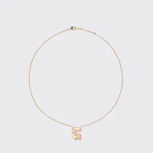 PINK OPAL YELLOW GOLD LETTER NECKLACE>Boochier New