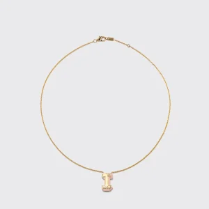 PINK OPAL YELLOW GOLD LETTER NECKLACE>Boochier New
