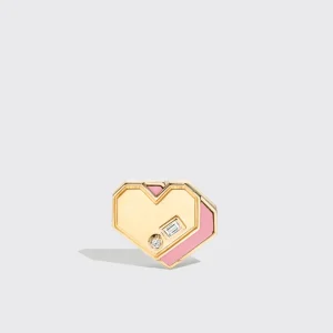 PINK OPAL YELLOW GOLD MINI HEART STUDS>Boochier Discount