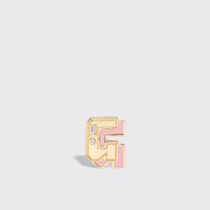 PINK OPAL YELLOW GOLD MINI LETTER MONO STUD>Boochier Fashion