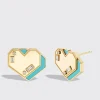 TURQUOISE YELLOW GOLD HEART STUDS>Boochier Hot