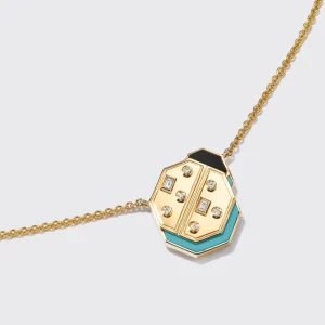 TURQUOISE YELLOW GOLD LADYBUG NECKLACE>Boochier Clearance