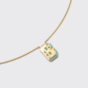 TURQUOISE YELLOW GOLD LETTER NECKLACE>Boochier New