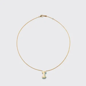 TURQUOISE YELLOW GOLD LETTER NECKLACE>Boochier New