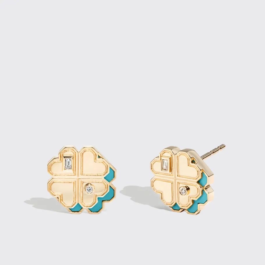 turquoise_yellow_gold_min_0-3.webp TURQUOISE YELLOW GOLD MINI CLOVER LEAF STUDS>Boochier Sale