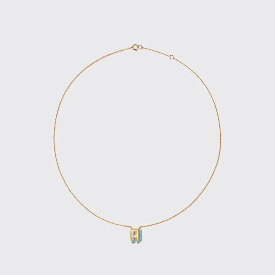turquoise_yellow_gold_min_0-6.webp TURQUOISE YELLOW GOLD MINI LETTER NECKLACE>Boochier Hot