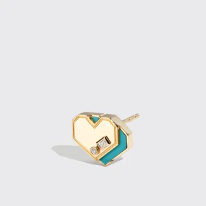 TURQUOISE YELLOW GOLD MINI HEART STUDS>Boochier Clearance