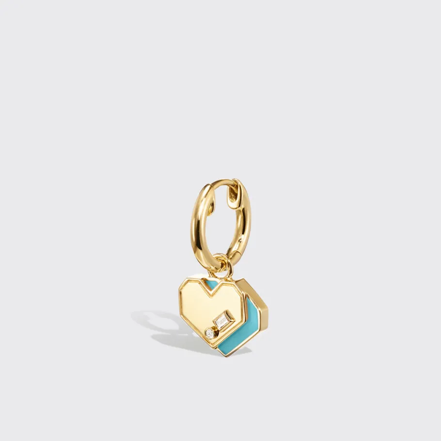 turquoise_yellow_gold_min_1-5.webp TURQUOISE YELLOW GOLD MINI HEART HOOP MONO EARRING>Boochier Fashion