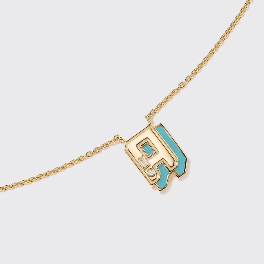 turquoise_yellow_gold_min_1-6.webp TURQUOISE YELLOW GOLD MINI LETTER NECKLACE>Boochier Hot