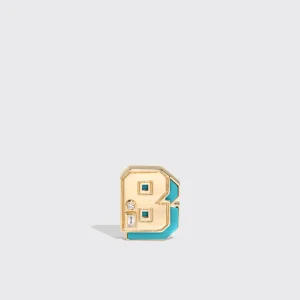 TURQUOISE YELLOW GOLD MINI LETTER MONO STUD>Boochier Online