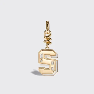 WHITE MOTHER OF PEARL NOSTALGIA LETTER CHARM>Boochier New