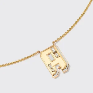 WHITE MOTHER OF PEARL YELLOW GOLD LETTER NECKLACE>Boochier Hot