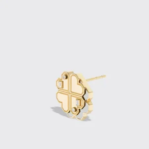 WHITE MOTHER OF PEARL YELLOW GOLD CLOVER LEAF STUDS>Boochier Online