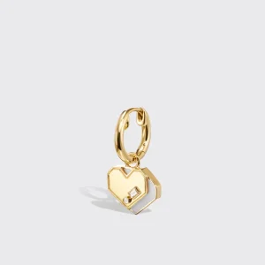 WHITE MOTHER OF PEARL YELLOW GOLD MINI HEART HOOP MONO EARRING>Boochier Fashion