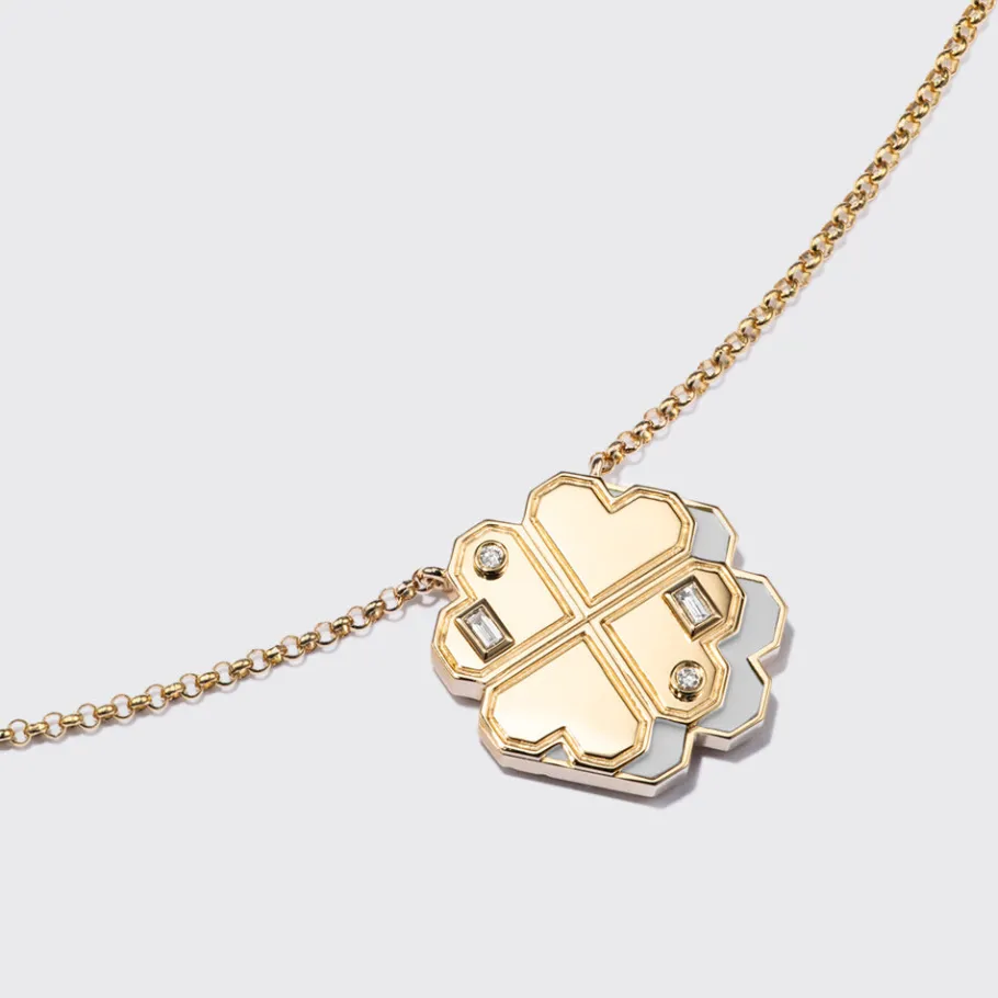 white_mother_of_pearl_yel_1-8.webp WHITE MOTHER OF PEARL YELLOW GOLD CLOVER LEAF NECKLACE>Boochier Clearance