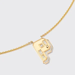 WHITE MOTHER OF PEARL YELLOW GOLD LETTER NECKLACE>Boochier Hot