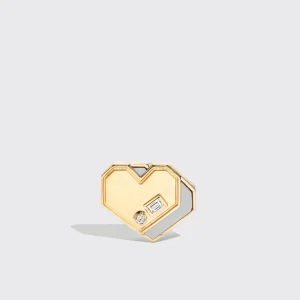 WHITE MOTHER OF PEARL YELLOW GOLD MINI HEART STUDS>Boochier Clearance