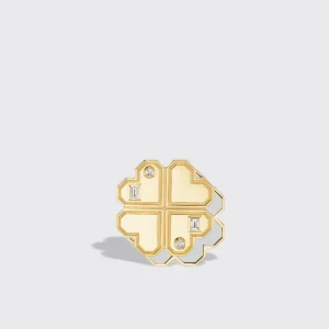 WHITE MOTHER OF PEARL YELLOW GOLD CLOVER LEAF STUDS>Boochier Online