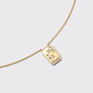 WHITE MOTHER OF PEARL YELLOW GOLD LETTER NECKLACE>Boochier Hot