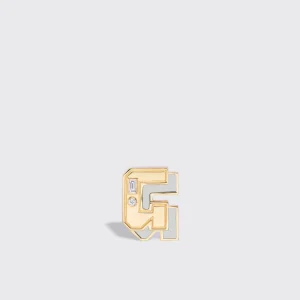 WHITE MOTHER OF PEARL YELLOW GOLD MINI LETTER MONO STUD>Boochier Best