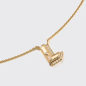 YELLOW GOLD DIAMOND MINI LETTER NECKLACE>Boochier Fashion