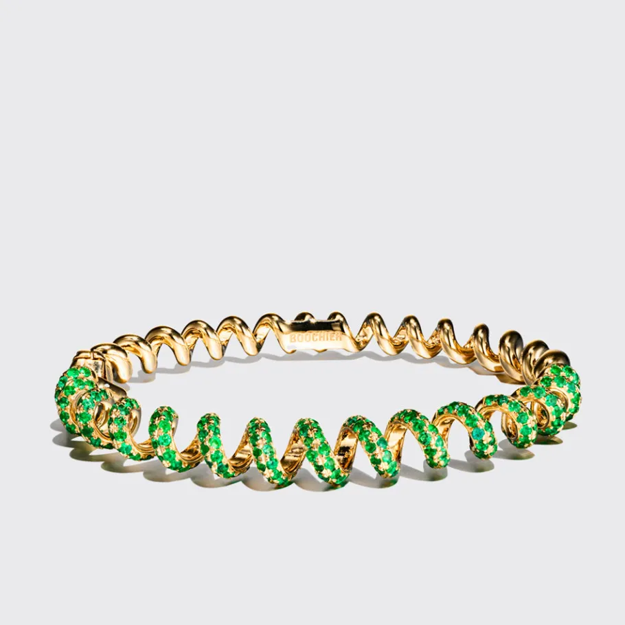 yellow_gold_emerald_slink_0.webp YELLOW GOLD EMERALD SLINKEE BANGLE>Boochier Discount