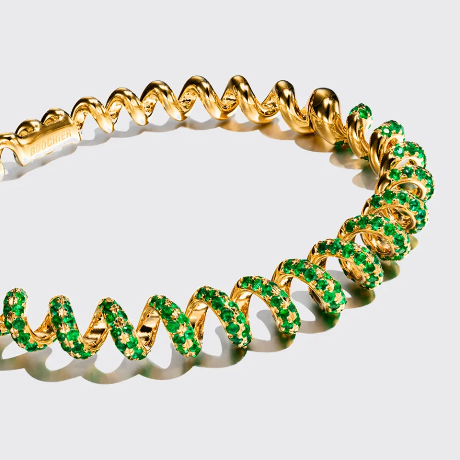 yellow_gold_emerald_slink_1.webp YELLOW GOLD EMERALD SLINKEE BANGLE>Boochier Discount