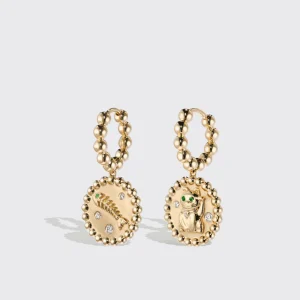 YELLOW GOLD LUCKY CAT DIAMOND EARRINGS>Boochier Outlet