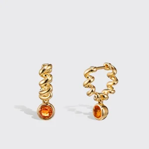 YELLOW GOLD ORANGE SAPPHIRE SLINKEE DROPS EARRINGS>Boochier Outlet