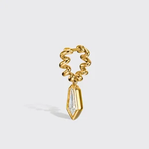YELLOW GOLD SHIELD DIAMOND SLINKEE DROPS HUGGIE EARRINGS>Boochier Discount