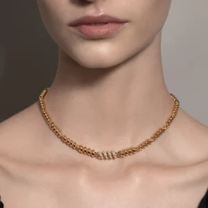 YELLOW GOLD SINGLE DIAMOND SLINKEE NECKLACE>Boochier Online
