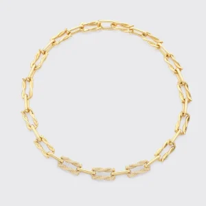 YELLOW GOLD THREE DIAMOND LARGE TIES LINKS NECKLACE>Boochier Hot