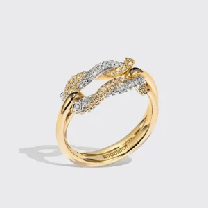 YELLOW GOLD-WHITE GOLD FULL DIAMOND TIES BUCKLE RING>Boochier Best